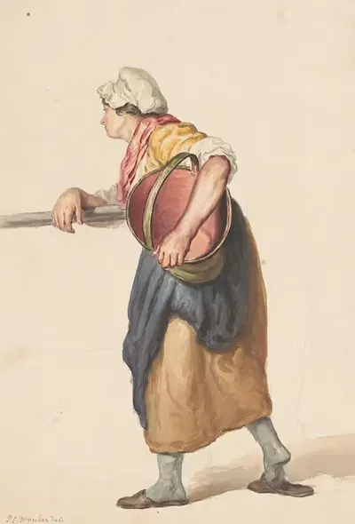 Стоящая женщина с ведром под мышкой by Питер Кристоффель Вондер, 1790 - 1852 — digital art print download