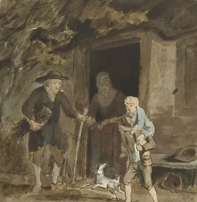 Крестьянская семья у двери своего дома by Симон Андреас Крауз, 1770 - 1825 — digital art print download
