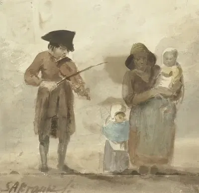 Уличный музыкант с женой и детьми by Симон Андреас Крауз, 1770 - 1825 — digital art print download
