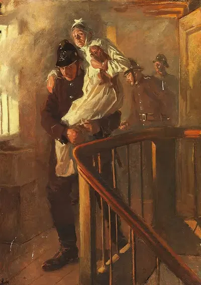 Brandmand redder en gammel Dame by Erik Henningsen, 1902 — digital art print download