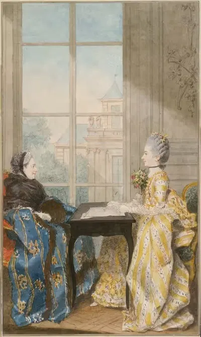 Маркиза дю Мутье и её дочь by Луи Карроджис Кармон텔, 1765 — digital art print download