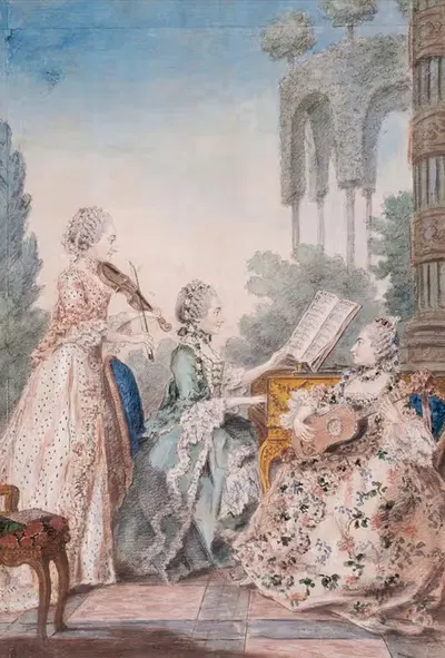 Три дочери композитора Ройера by Луи Карроджис Кармон텔, 1760 — digital art print download