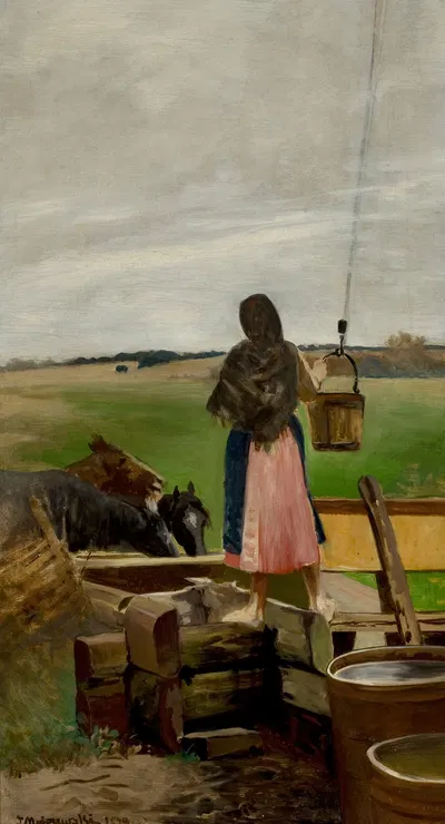 Девочка у колодца by Яцек Мальчевский, 1892 — digital art print download