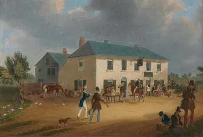 Outside the Pike and Anchor Inn at Ponders End, Middlesex by James Pollard, 1834 — digital art print download
