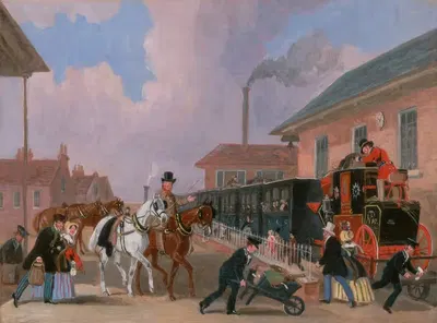 The Louth-London Royal Mail Travelling by Train from Peterborough East, Northamptonshire by James Pollard, 1845 — digital…