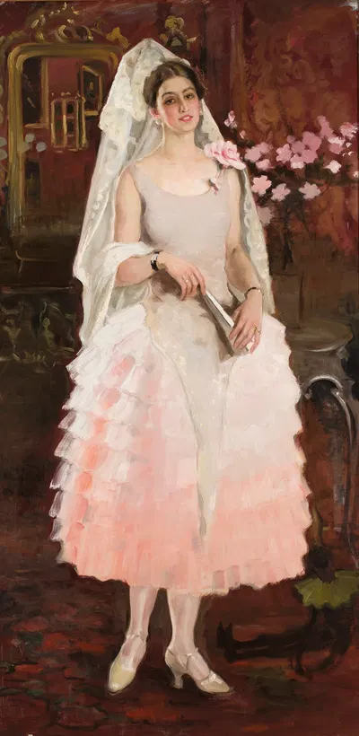 Portrait of a lady in pink dress – Spanish woman by Kazimierz Stabrowski, 1927-1928 — digital art print download