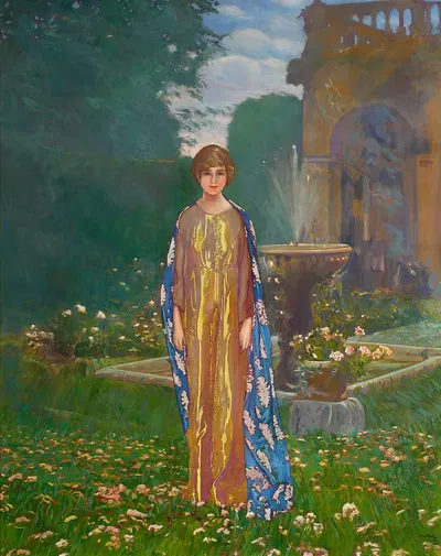 Дама в саду у фонтана – Весна by Леон Камир-Кауфман, 1926 — digital art print download