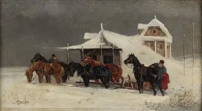 Коляска в снежной буре by Альфред Штайнакер — digital art print download