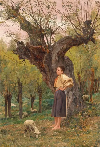 Молодая девушка, стоящая перед ивой by Карл Рудольф Хубер, 1880 — digital art print download