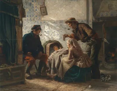 У колыбели by Карл Вильгельм Хюбнер, 1857 — digital art print download