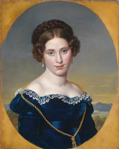 Портрет дамы на фоне пейзажа by Эдуард Фридрих Лейбольд, 1822 — digital art print download