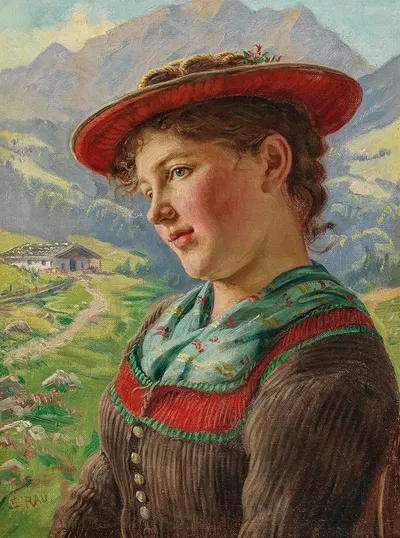 Girl in a Mountain Setting by Emil Rau — digital art print download