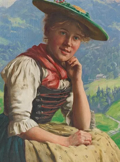 Young Lass set against a Landscape by Emil Rau — digital art print download