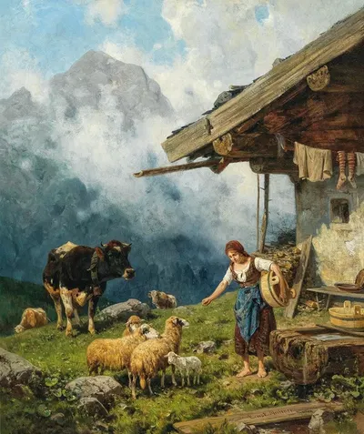 Утро на альпийском пастбище by Эрнст Адольф Мейснер — digital art print download
