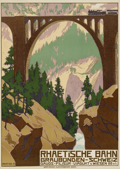Rhätische Bahn – Graubünden Schweiz by Walther Koch, 1909 — digital art print download