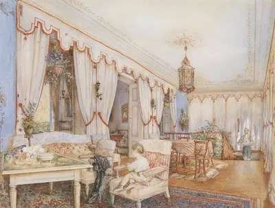 Интерьер с собакой и ребёнком by Франц Альт, 1840 — digital art print download