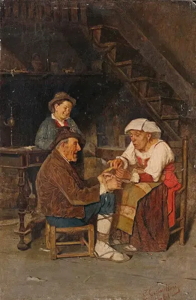 Помощь для кружевницы by Джузеппе Константини, 1881 — digital art print download