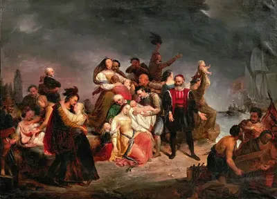 Der Abschied nach Amerika oder die Einschiffung auf der Mayflower by Gustaf Wappers — digital art print download