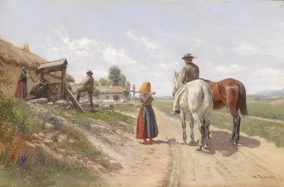 Встреча перед деревней by Германн Рейз — digital art print download
