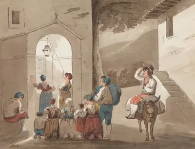 After Pinnelli – Group of Peasants Outside a Church by Isaac Weld, 1817 — digital art print download