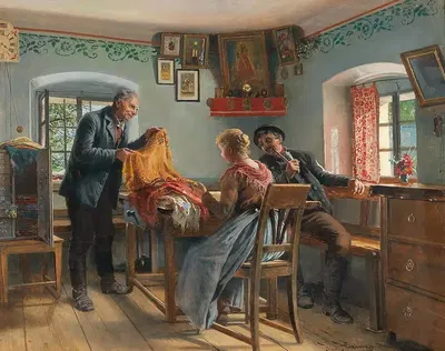 Choosing new shawls at home by Johann Hamza — digital art print download