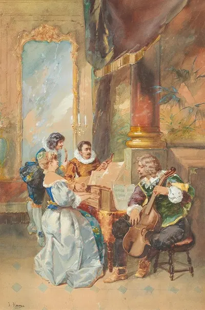 Music making in the house, a quartet in a baroque ambiance by Johann Hamza — digital art print download