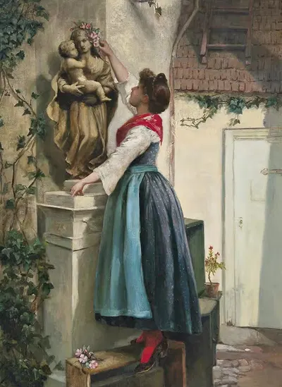 Blumenschmuck für die Marienstatue by Josef Kinzel — digital art print download