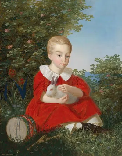 Портрет мальчика с карликовыми кроликами by Иосиф Вайдер, 1839 — digital art print download
