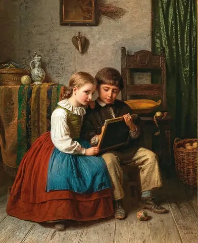 Kinder mit Schreibtafel by Karl Friedrich Boser — digital art print download