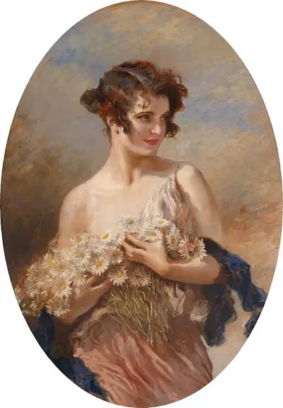Dame mit Margeritenstrauß by Leopold Schmutzler — digital art print download