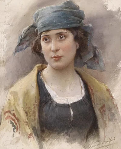 Девушка с зеленым платком by Людвиг Иоганн Пассини, 1897 — digital art print download