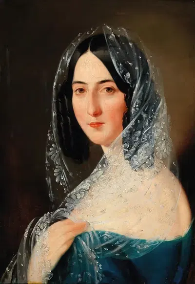 Портрет дамы с белой кружевной вуалью by Михаэль Строй — digital art print download
