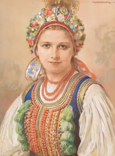 Портрет женщины в польском костюме by Пётр Стахевич — digital art print download