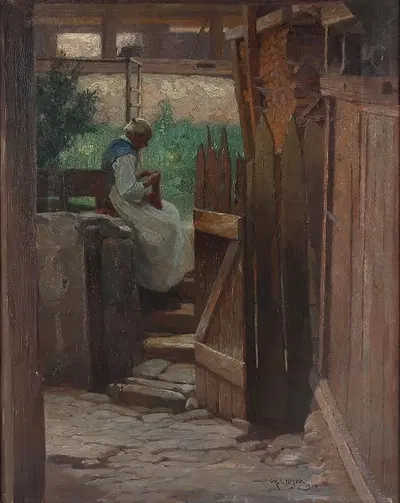 За домашней работой by Рудольф Альфред Хёгер, 1908 — digital art print download