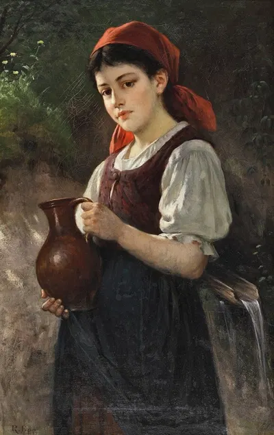 Junges Mädchen mit einem Tonkrug by Rudolf Epp — digital art print download