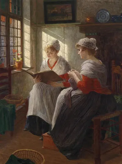 Zwei Mädchen am Fenster by Walther Firle, 1903 — digital art print download