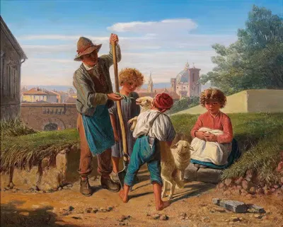 Деревенские дети у ворот Флоренции by Вильгельм Рихтер, 1860 — digital art print download