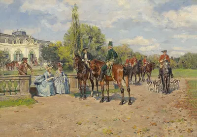 Jagdgesellschaft vor dem Schloss by Wilhelm Velten — digital art print download