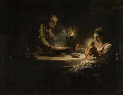 An interior scene with the Holy Family dining by Круг Жан-Оноре Фрагонар — digital art print download