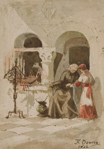 Сидящий монах с стоящим аколитом by Франсуа Бонвен, 1842 — digital art print download
