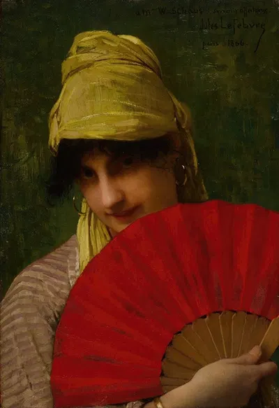 The Red Fan by Jules Joseph Lefebvre, 1886 — digital art print download