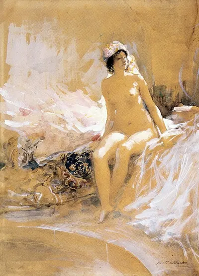 Одалиcка, сидящая перед бассейном by Антуан Кальбе — digital art print download