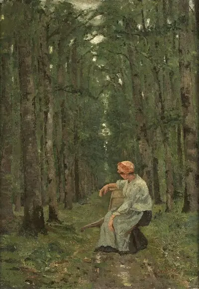 Женщина в лесу by Ион Андрееску, 1880 — digital art print download
