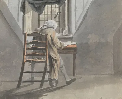 Back View of a Seated Man in an Attic by James Miller — digital art print download