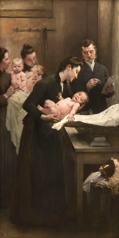 'L'Œuvre de la goutte de lait' au dispensaire de Belleville (triptyque) by Jean Geoffroy, 1903 — digital art print download