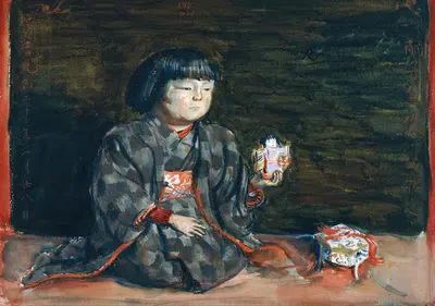 Сидящий портрет Рейко с куклой by Кисида Рюсэй, 1920 — digital art print download