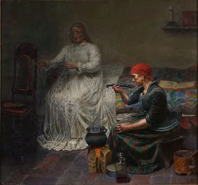 Леонора Кристина в Блаатаарне. Женщина готовит кашу by Кристиан Захртманн, 1896 — digital art print download