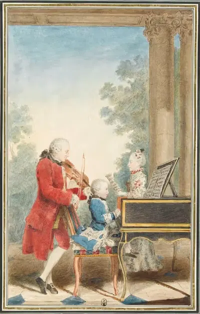 Портрет Вольфганга Амадея Моцарта (Зальцбург, 1756-Вена, 1791), играющего в Париже с отцом Жаном-Георгом-Леопольдом и…