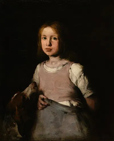 La Jeune fille au chien by Théodule Ribot, 1865 — digital art print download