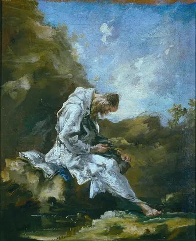 Отшельник в пустыне by Алессандро Маньяско, 1700-1740 — digital art print download